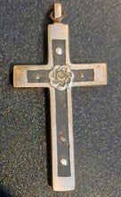 Load image into Gallery viewer, Antique Christian Catholic Cross Pendant Silver Plate Skull Crossbones Jesus Rose Symbols
