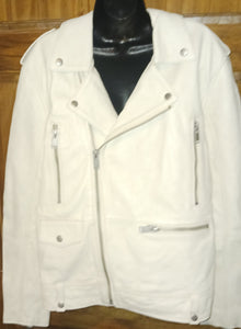 Zara Men's White Sheep Leather Biker Jacket Size Large