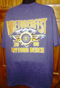 Daytona Beach Florida Biketoberfest 2000 Vintage T-Shirt Men's Size XL Gray Blue Short Sleeves