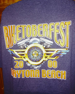 Daytona Beach Florida Biketoberfest 2000 Vintage T-Shirt Men's Size XL Gray Blue Short Sleeves