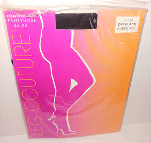 Leg Couture Queen Plus Size Pantyhose NWT New LC-310 Off Black Control Top Nylon