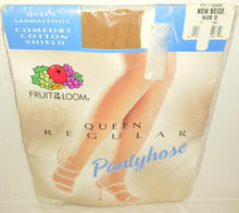 Load image into Gallery viewer, Fruit of the Loom Vintage Queen Plus Size Regular Pantyhose NWT New 2000 New Beige Size D Made in USA
