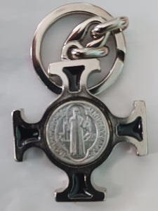 Saint Benedict Keychain Silver Tone Metal and Enamel