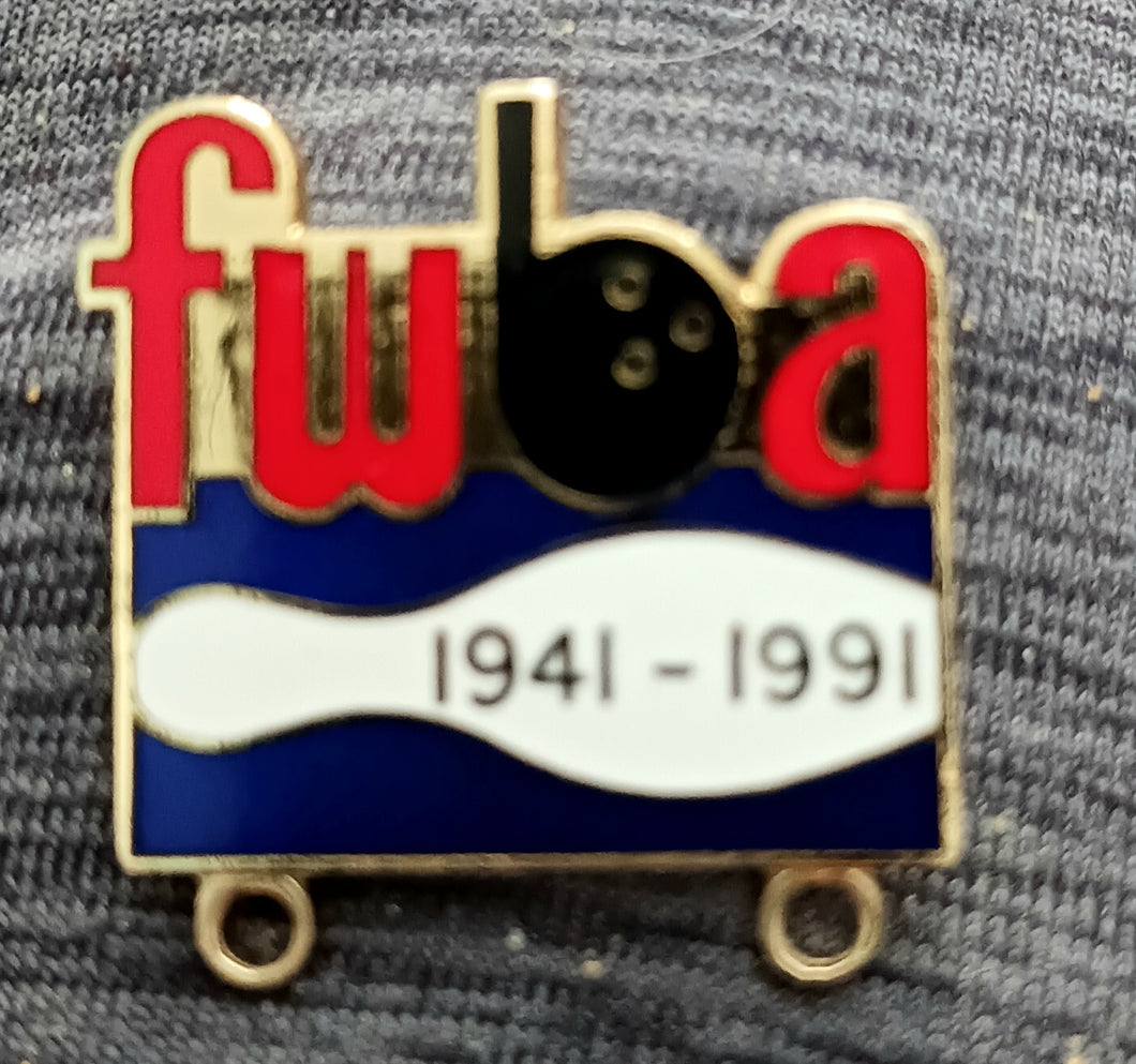 Vintage FWBA Bowling 50th Anniversary Enamel Pinback 1941 1991