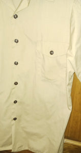 Vintage Boy Scouts of America Men's Tan Button Down Uniform Shirt Size Large Made in USA RN 28356 Patches and Embriodery