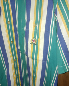 Bugle Boy Classics Vintage Men's Striped Casual Shirt Size Large Short Sleeves Pure Cotton 1990s