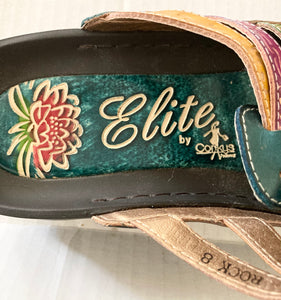 Elite by Corky’s Women’s Multicolor Leather Slide On Sandals Size 8