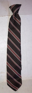 Vintage Boys Clip On Necktie Unbranded Brown Striped Design Polyester
