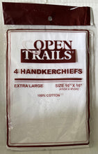 Load image into Gallery viewer, Open Trails Men’s Handkerchiefs NWT New 4 Pack Extra Large 16” x 16” Solid White Cotton

