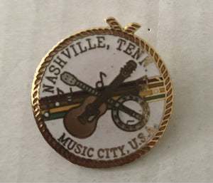 Nashville Tennessee Music City USA Guitar Banjo Vintage Metal Enamel Lapel Pin