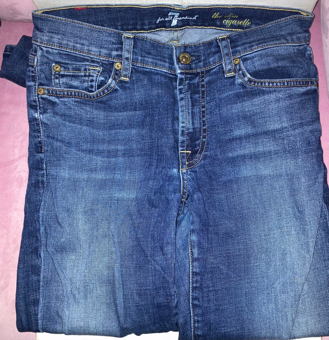 7 For All Mankind The Slim Cigarette Women's Blue Jeans Size 27 Waist Made in USA