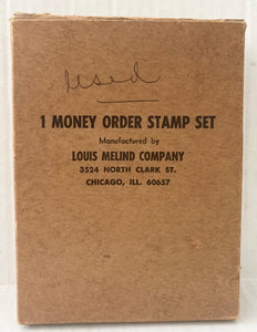 Vintage Money Order Stamp Set Louis Melind Company 1960s Wood Storage Tray Original Box