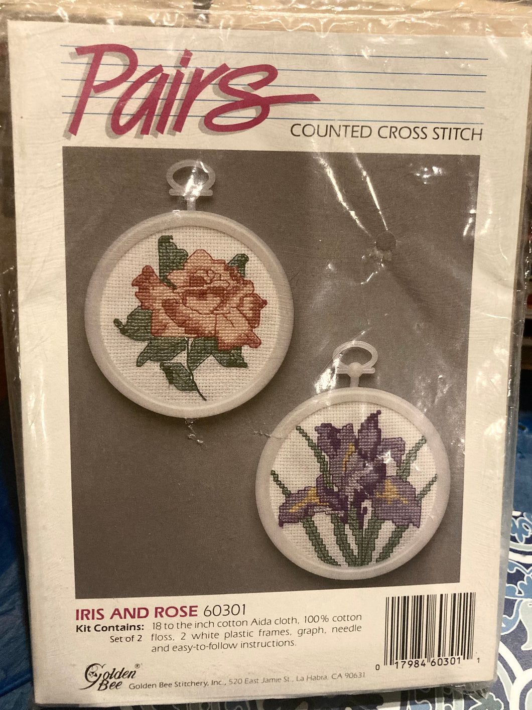 Golden Bee Stitchery Pairs Counted Cross Stitch Kit Iris and Rose 60301 NWOT New