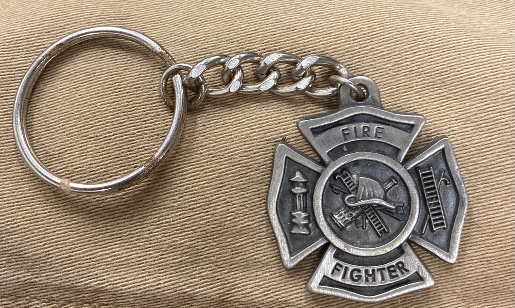 Fire Fighter Fine Pewter Key Chain Embossed Helmet Ladder