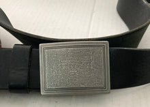 Load image into Gallery viewer, Men’s Black Leather Belt Made in Mexico Silver Tone Buckle
