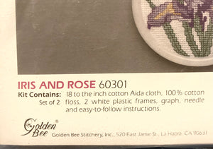 Golden Bee Stitchery Pairs Counted Cross Stitch Kit Iris and Rose 60301 NWOT New