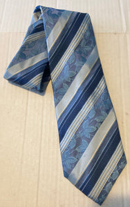 Calabrese 1924 Napoli Italy Men's Silk Necktie Blue Floral and Stripes Patterns