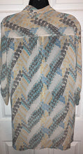 Load image into Gallery viewer, Quintessential Tan Sheer Blouse Geometric Designs Women’s Size Large
