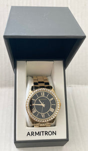 Armitron Women’s Gold Tone Bracelet Watch with Crystals NWOT New Original Box