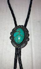 Load image into Gallery viewer, Bennett Vintage Turquoise Men’s Bolo Tie Leather Ties Stamped Piece
