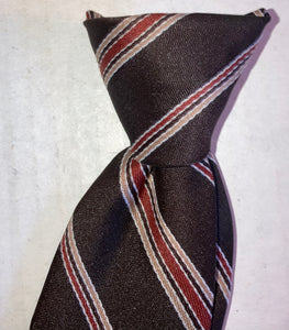Vintage Boys Clip On Necktie Unbranded Brown Striped Design Polyester