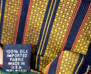 Tommy Hilfiger Vintage Men's Necktie Made in USA Silk Gold with Stripes Design
