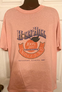 Vintage Rare Holly Hill Orange Juice T-Shirt Davenport Florida Jerzees Made in USA Size XL 46 Dark Pink Single Stitch Seams