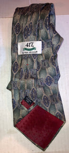 Van Huesen 417 Vintage Men’s Necktie Italian Silk Made in USA Green with Diamonds and Paisley Prints WPL 2831